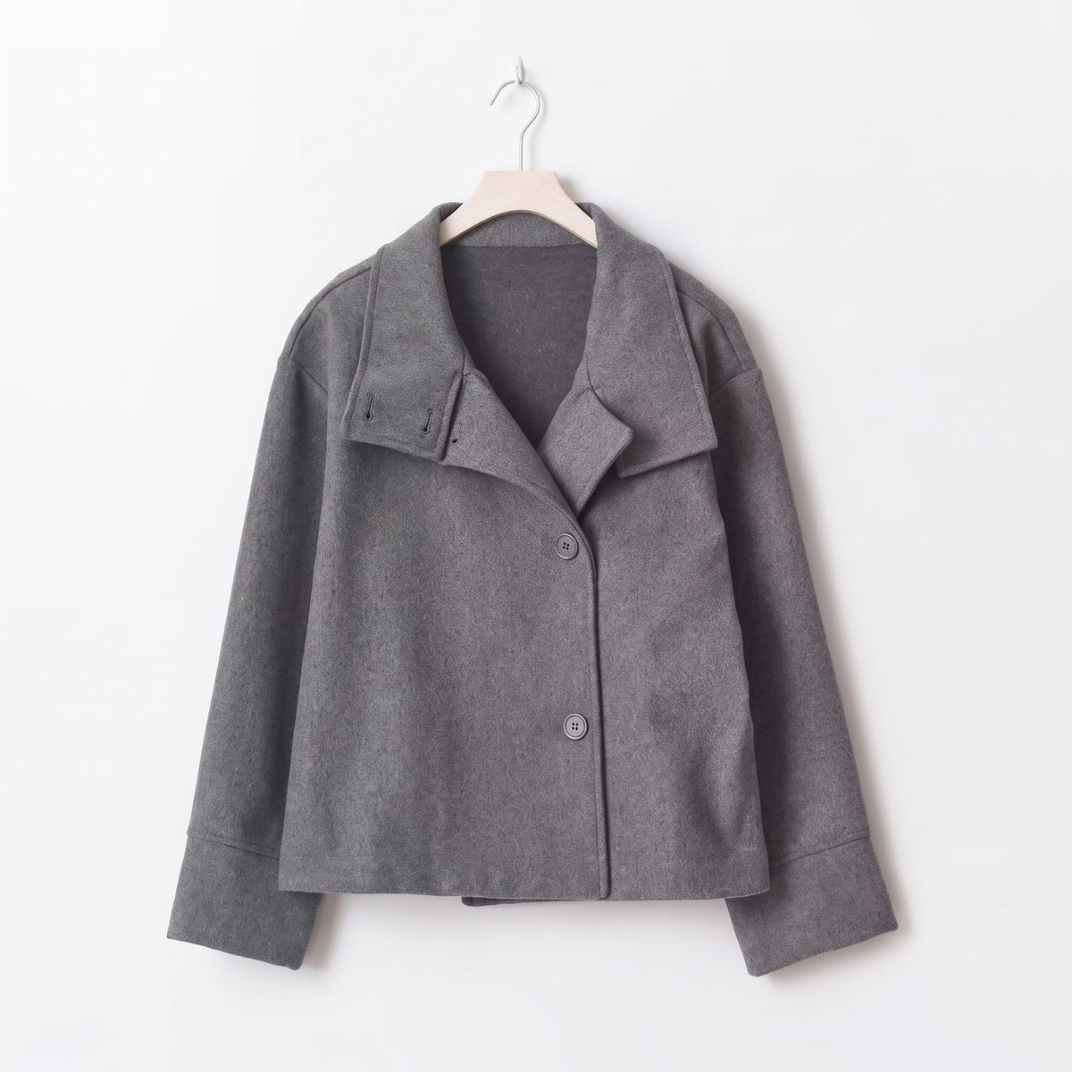 Elise - Women's Double-Breasted Cropped Jacket with Stand Collar - Coats & Jackets - Grey - Davies & Cooper