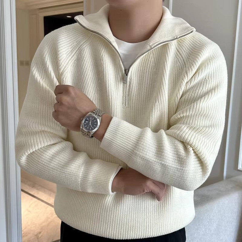Men's Quarter Zip Sweater | Ribbed Knit Design 4