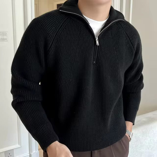 Men's Quarter Zip Sweater | Ribbed Knit Design 5