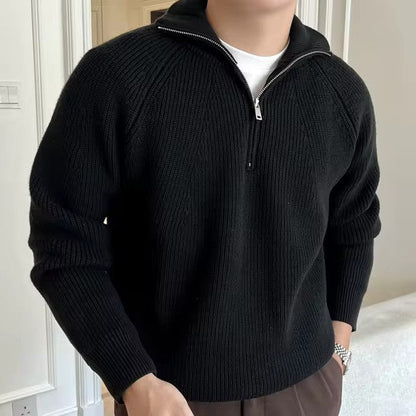 Men's Quarter Zip Sweater | Ribbed Knit Design 5