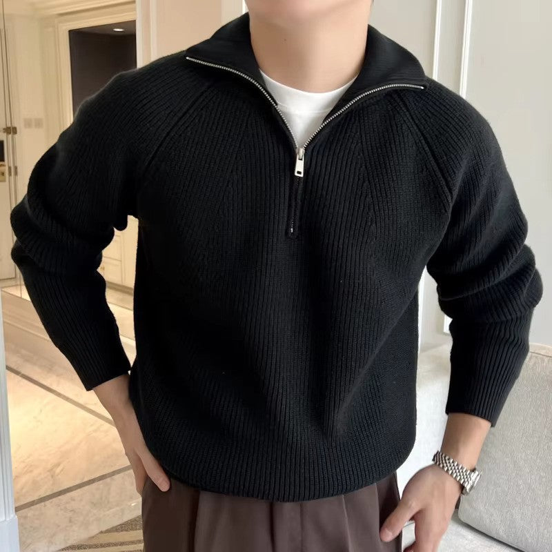 Men's Quarter Zip Sweater | Ribbed Knit Design 2