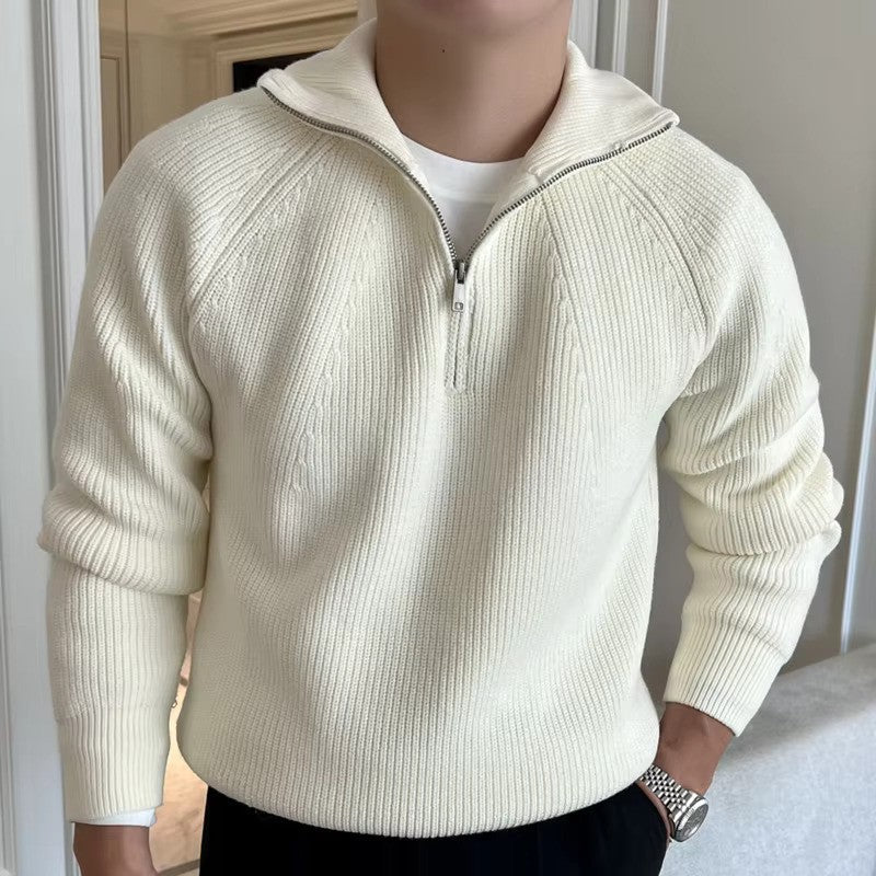 Men's Quarter Zip Sweater | Ribbed Knit Design 1