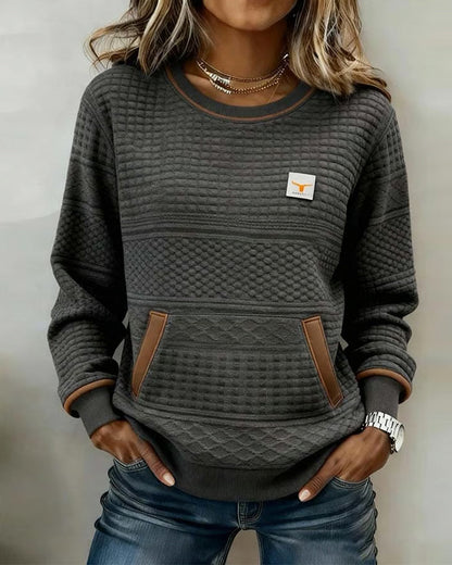 Women's Color Block Sweatshirt | Round Neck & Pocket Detail 1