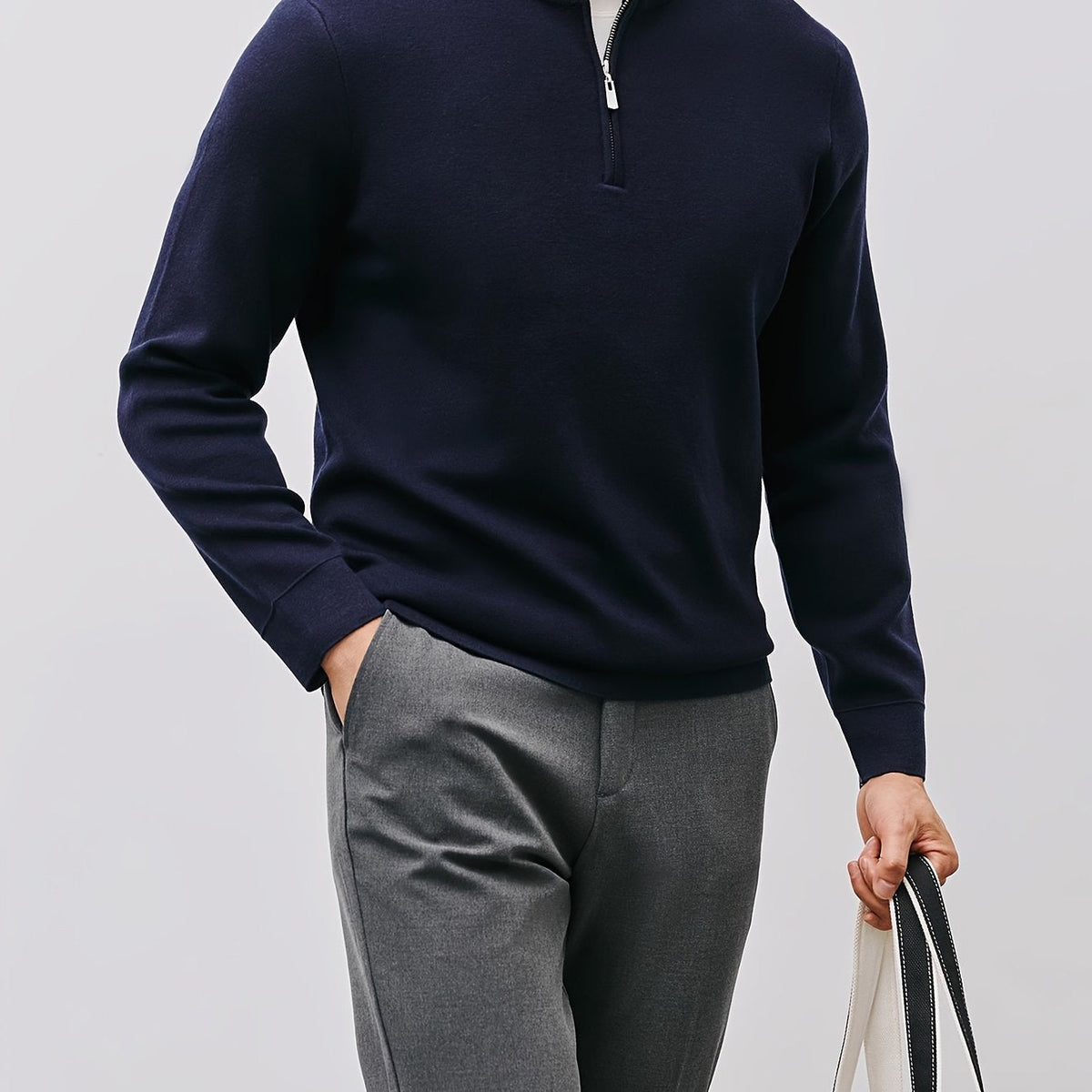 Men's Quarter Zip Sweater | Stand Collar & Lightweight Warmth 6