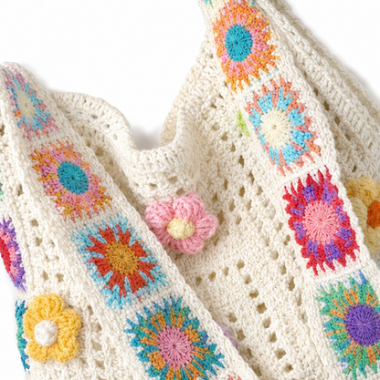 Women's Crochet Shoulder Bag | Floral 3D Detail & Roomy Design 6