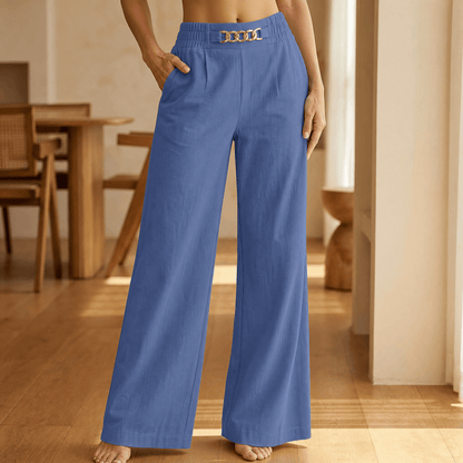 Women's Wide Leg Trousers | Chain Waist Accent 13