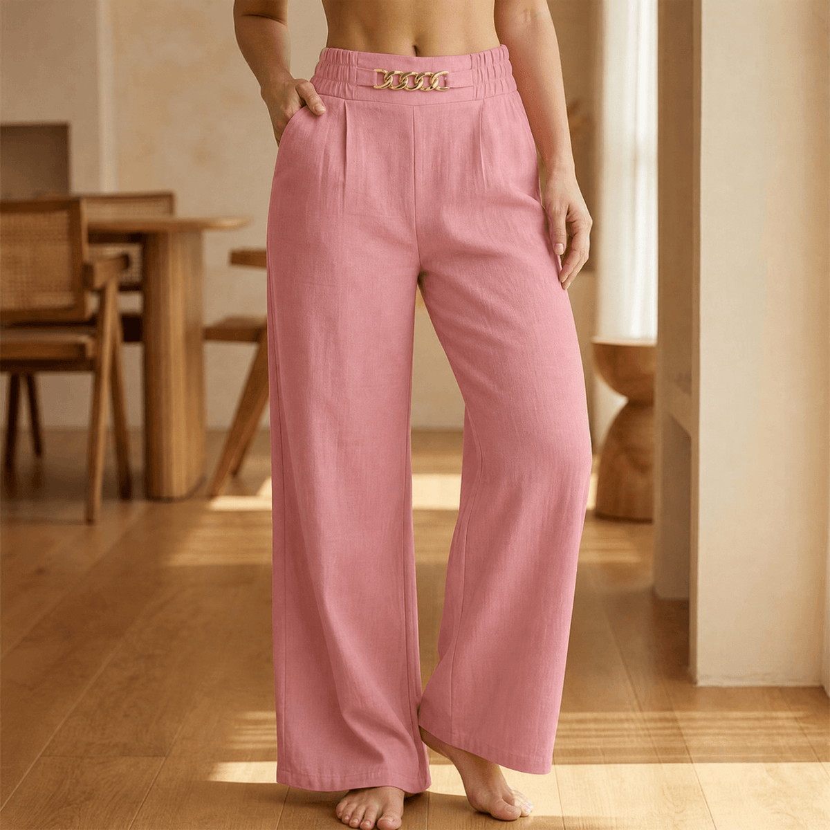 Women's Wide Leg Trousers | Chain Waist Accent 14