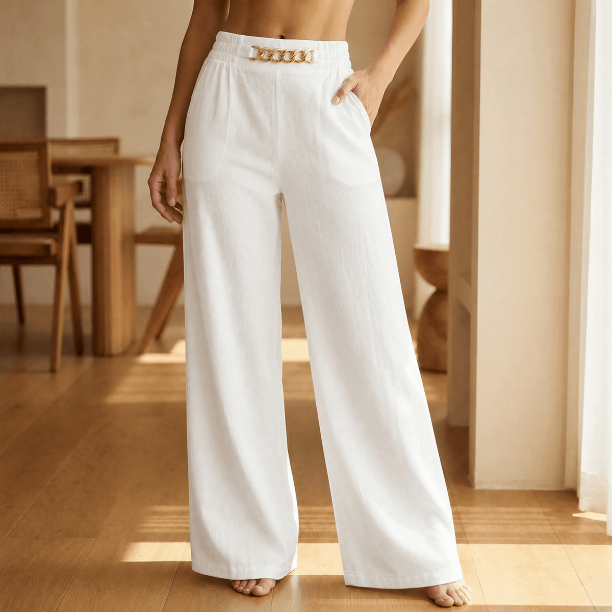 Women's Wide Leg Trousers | Chain Waist Accent 11