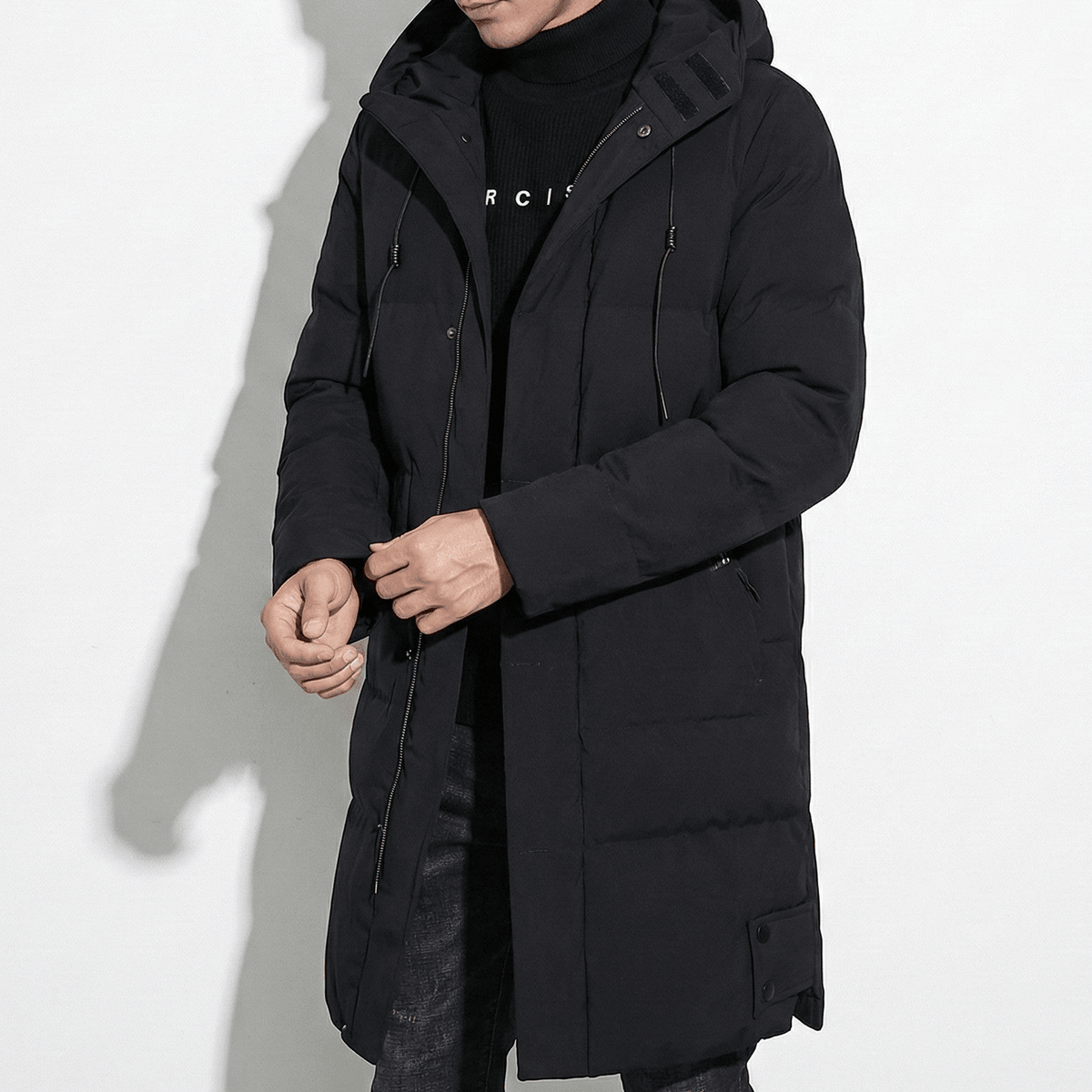 Frank – Long, Water-Resistant Winter Parka with Hood - Parka Jackets - Black - Davies & Cooper