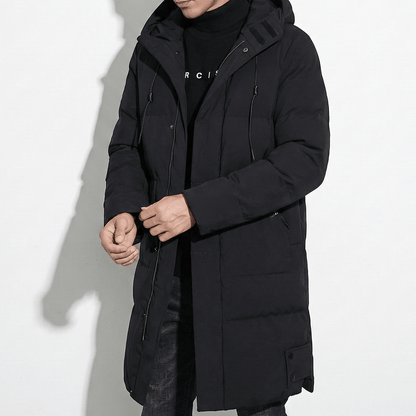 Frank – Long, Water-Resistant Winter Parka with Hood - Parka Jackets - Black - Davies & Cooper