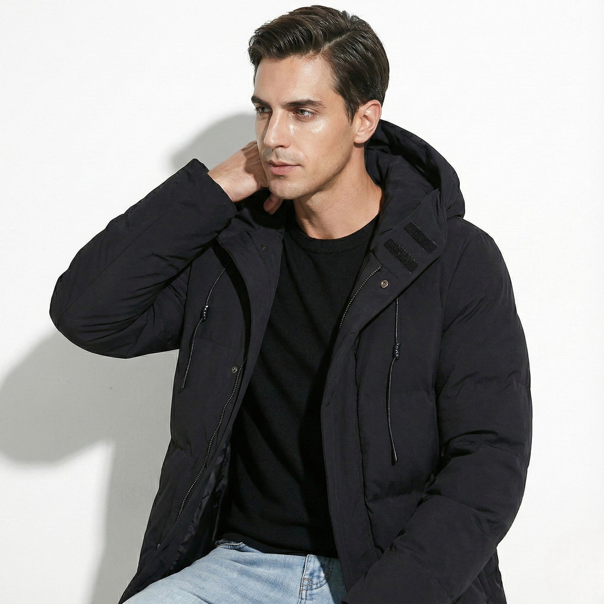 Frank – Long, Water-Resistant Winter Parka with Hood - Parka Jackets - Black - Davies & Cooper