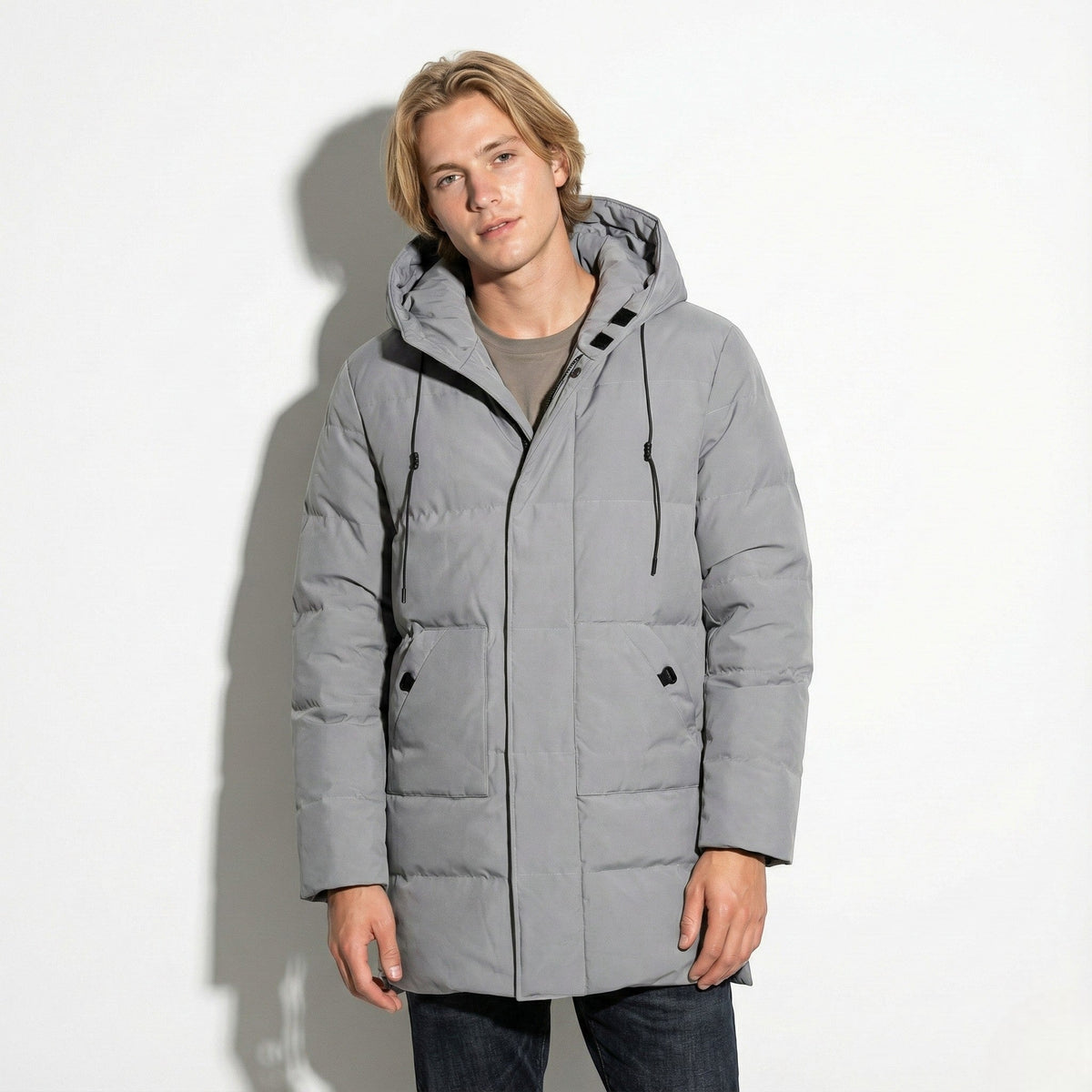 Frank – Long, Water-Resistant Winter Parka with Hood - Parka Jackets - Grey - Davies & Cooper