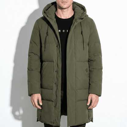 Frank – Long, Water-Resistant Winter Parka with Hood - Parka Jackets - Green - Davies & Cooper