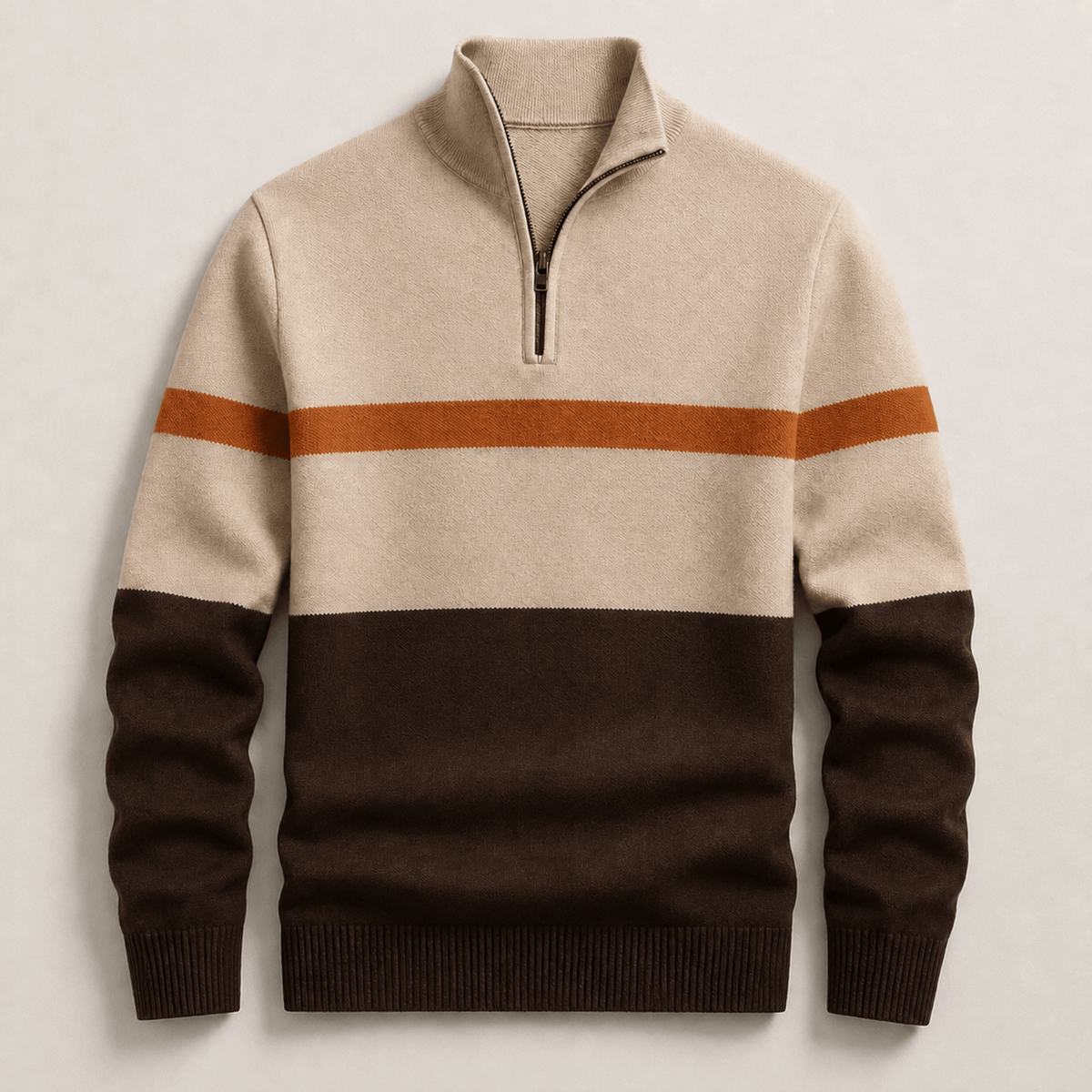 George - Men's Colour-Block Quarter-Zip Knit Jumper - Sweaters - Beige - Davies & Cooper