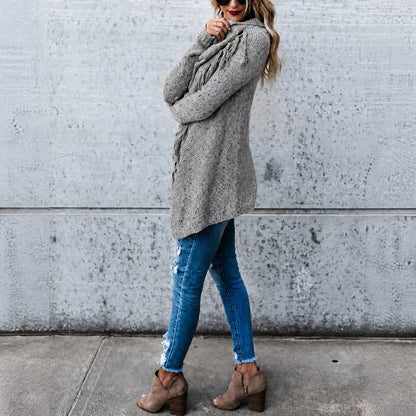 Grace - Women's Fringe Trim Knitted Cardigan with Waterfall Front - Cardigans - Grey - Davies & Cooper