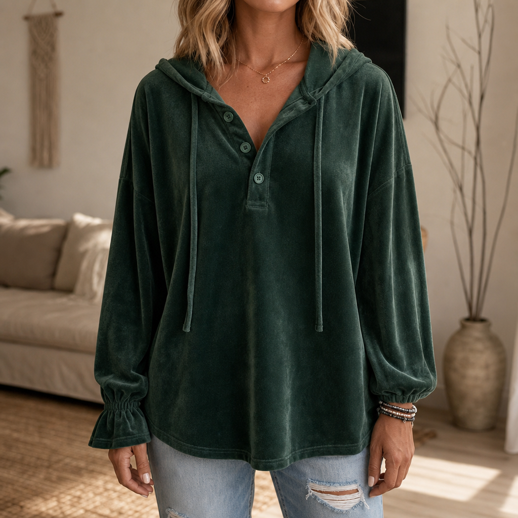 Women's Lantern Sleeve Hoodie | Relaxed Fit & Ruffled Cuff 1