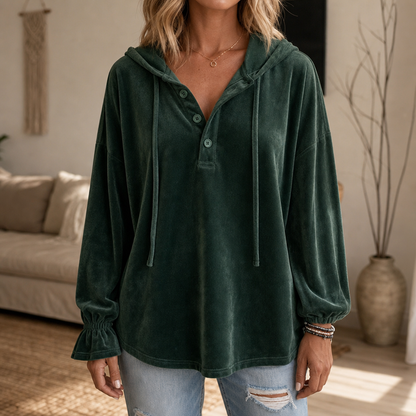 Women's Lantern Sleeve Hoodie | Relaxed Fit & Ruffled Cuff 1