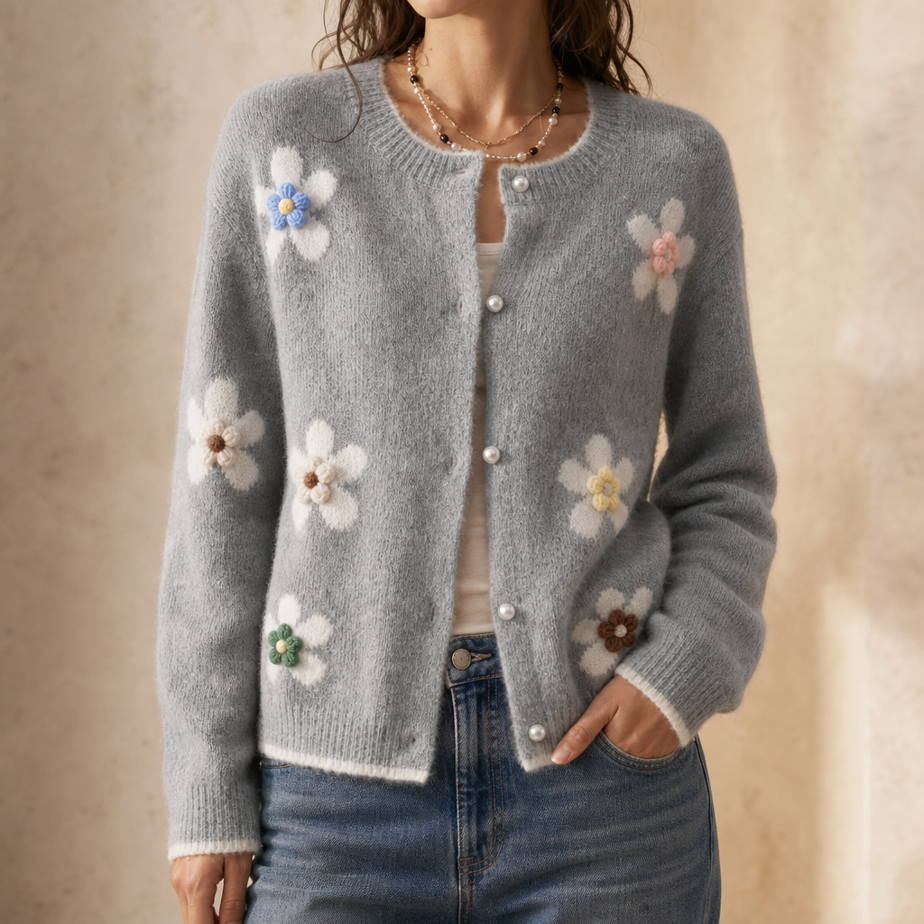 Women's Floral Appliqué Cardigan | Cropped & Warm 1