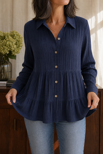 Women's Tiered Tunic Top | Crinkle Texture & Easy Care 1