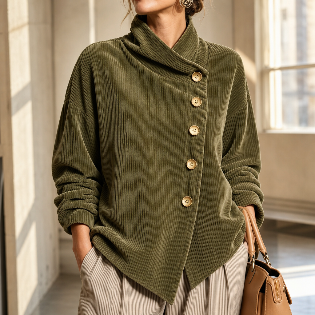 Women's Funnel Neck Top | Asymmetric Placket Design 1