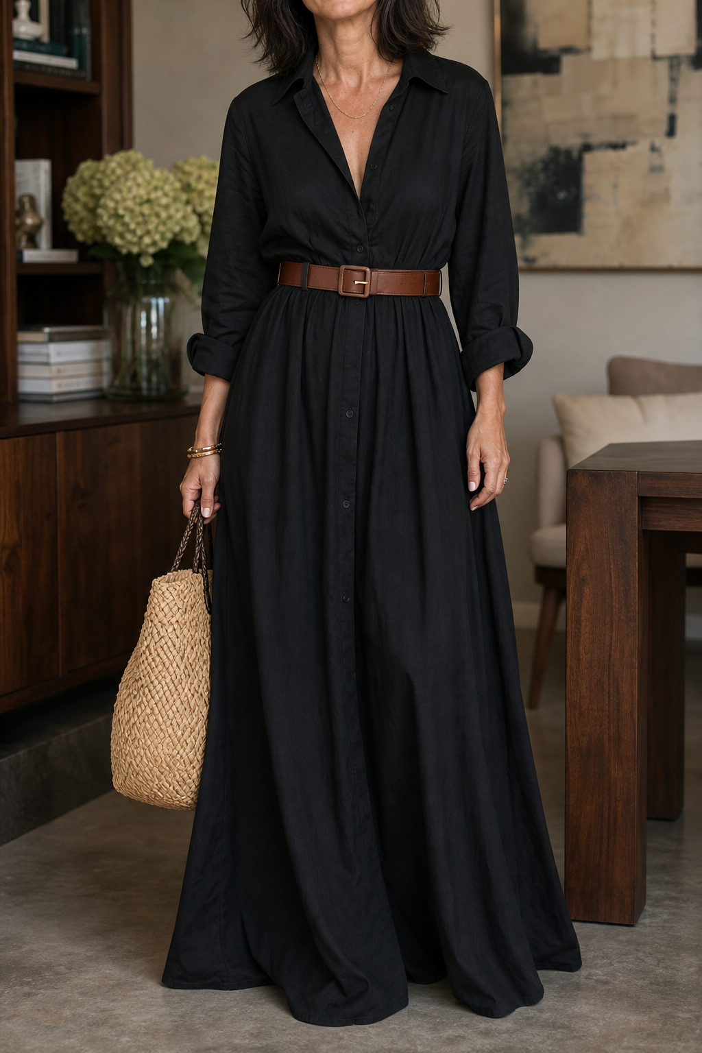 Women's Belted Maxi Shirt Dress | Collared & Easy to Style 1