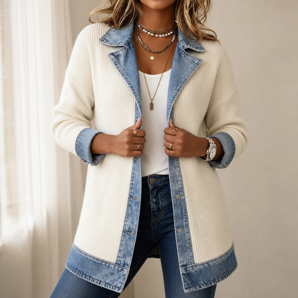 Women's Ribbed Knit Coat | Structured Panels 1
