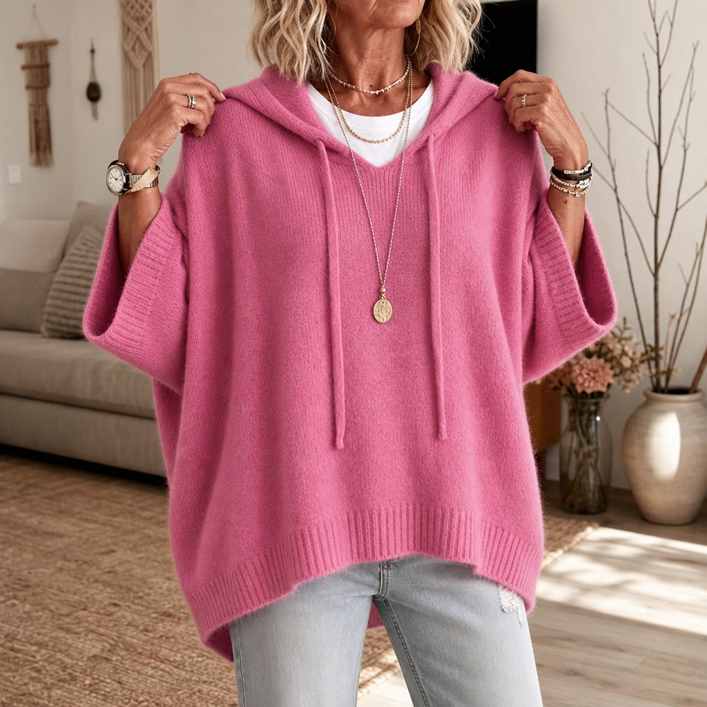 Women's Open-Knit Hoodie | Frayed-Edge Oversized Fit 1