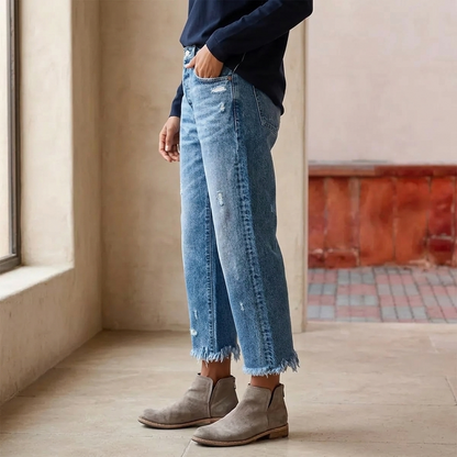 Women's Cropped Straight Leg Jeans | Fringed Hem & Relaxed Fit 2