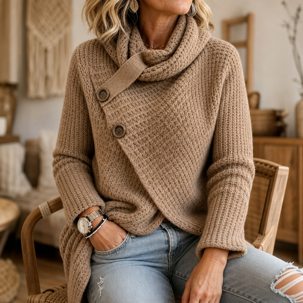Women's Cowl Neck Sweater | Asymmetric Hem & Cozy Drape 2