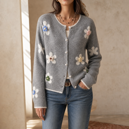 Women's Floral Appliqué Cardigan | Cropped & Warm 3