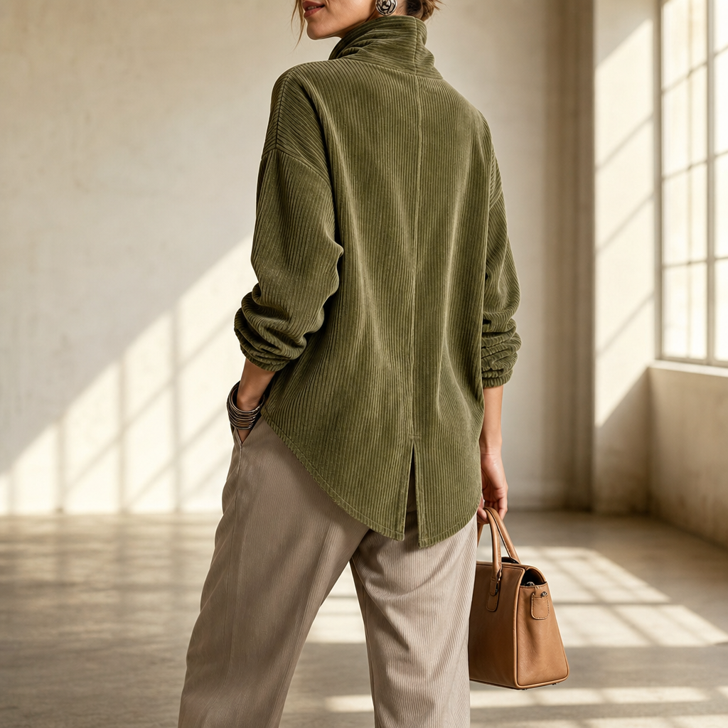 Women's Funnel Neck Top | Asymmetric Placket Design 2