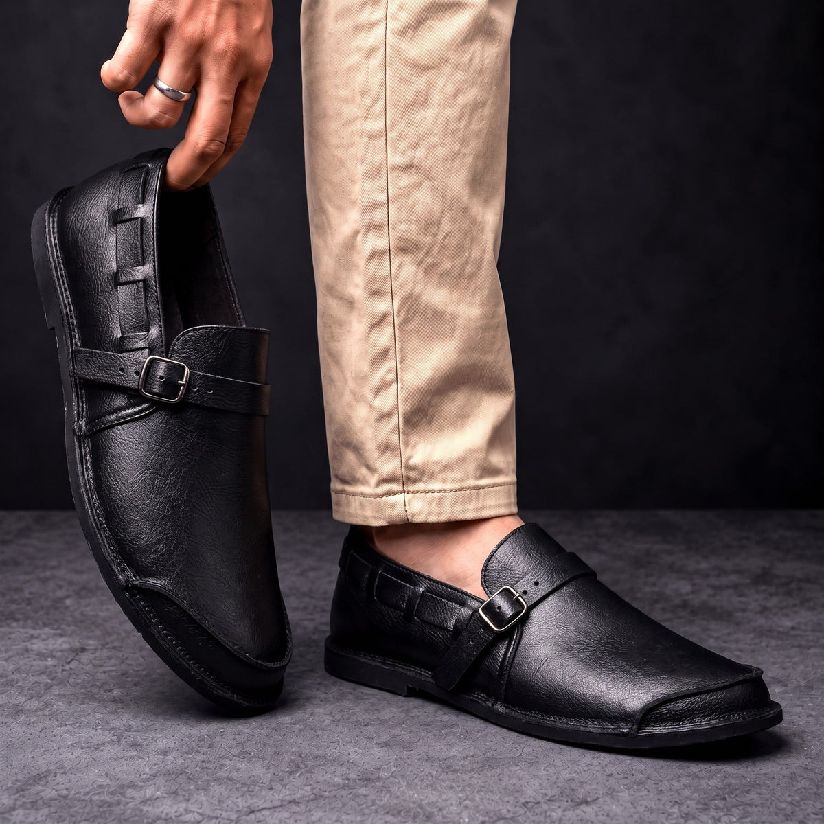 Men's Buckle Loafers Cushioned Insole Heritage Strap Shoes 7