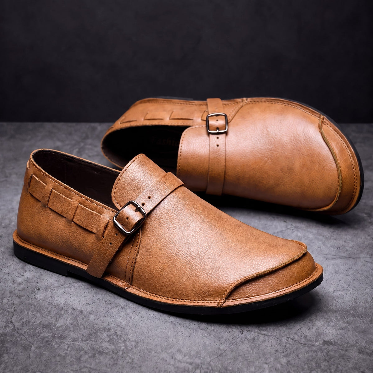 Men's Buckle Loafers Cushioned Insole Heritage Strap Shoes 8