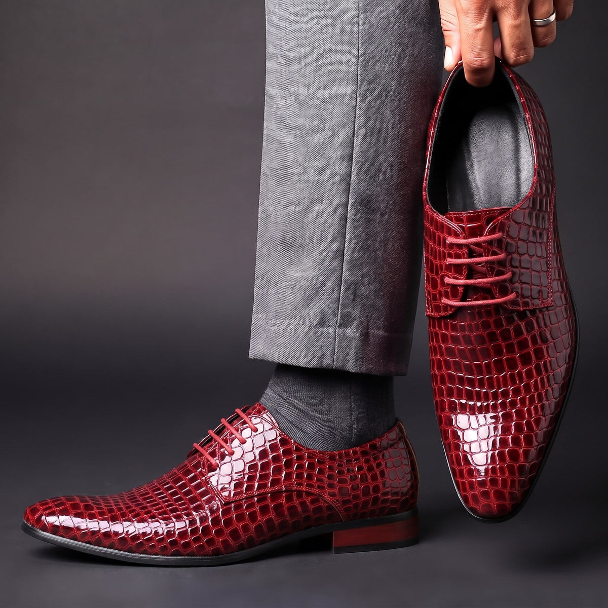 Men's Croc Print Oxfords Pointed Toe Dress Shoes Cushioned Insole 8