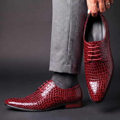Men's Croc Print Oxfords Pointed Toe Dress Shoes Cushioned Insole 8