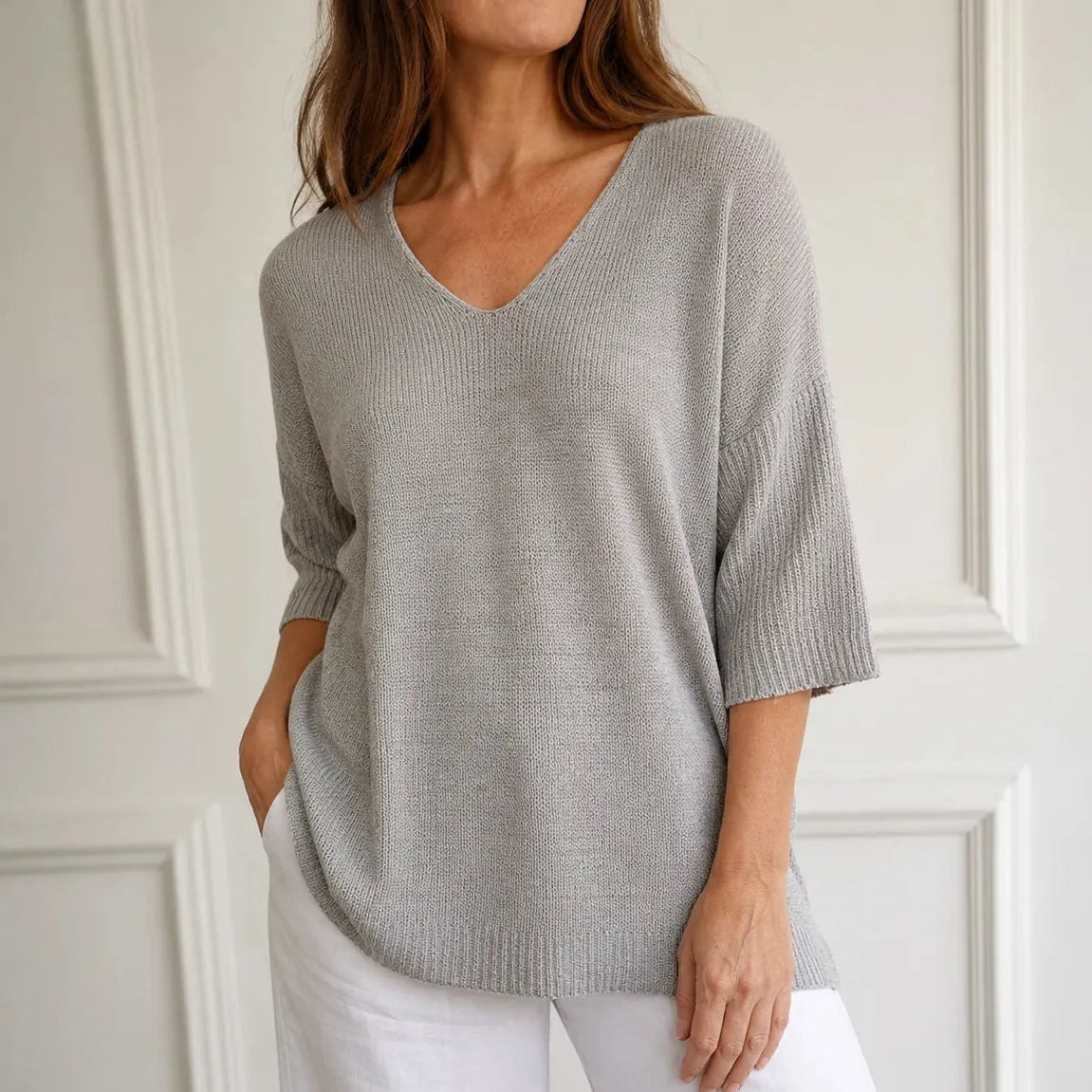 Women's V-Neck Knit Tunic Top | Loose Drape & All-Day Comfort 1