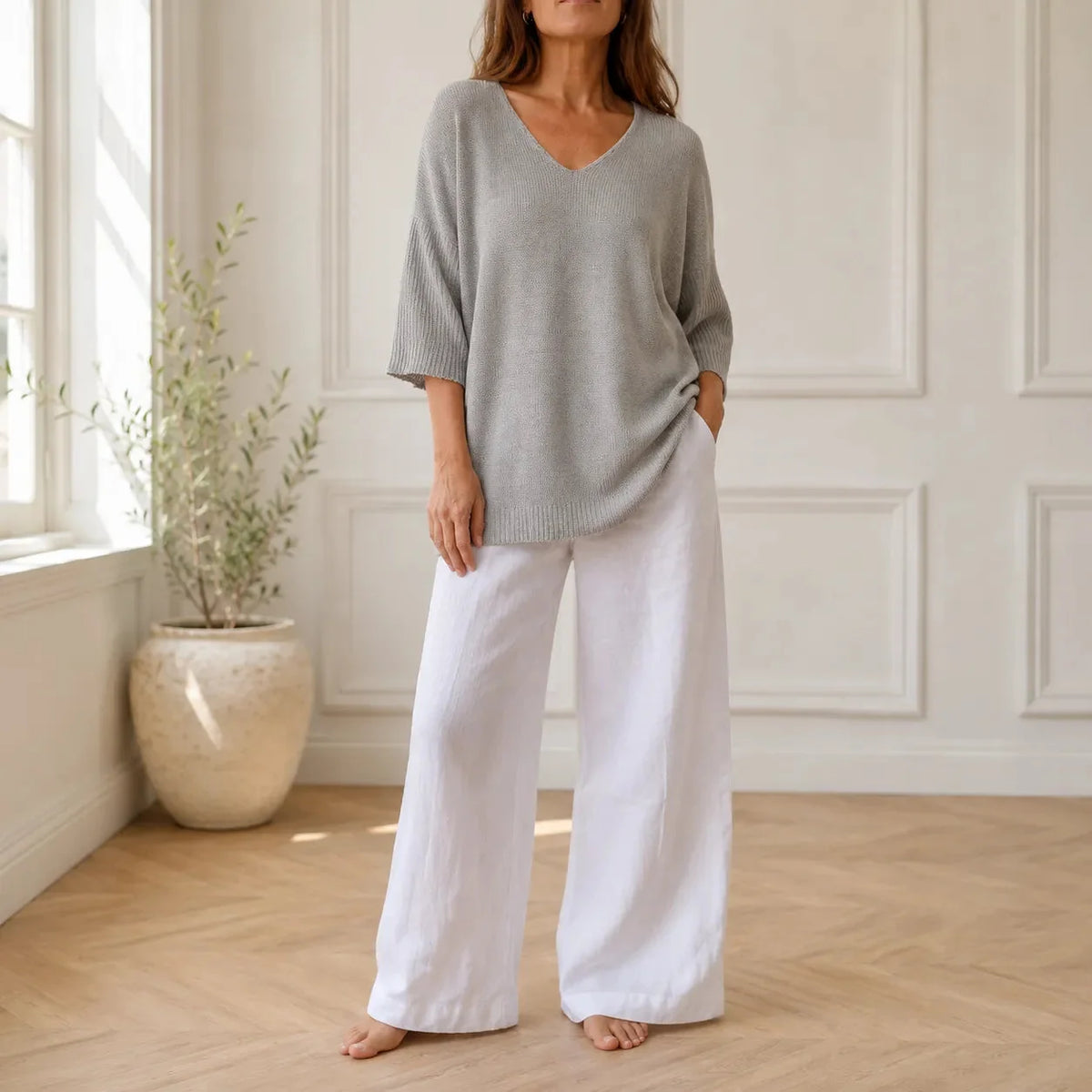 Women's V-Neck Knit Tunic Top | Loose Drape & All-Day Comfort 2