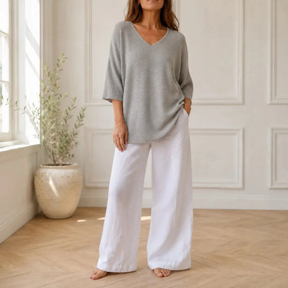 Women's V-Neck Knit Tunic Top | Loose Drape & All-Day Comfort 2