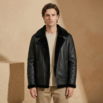 Men's Aviator Jacket Sherpa Lining Wide Collar Flight Coat 1