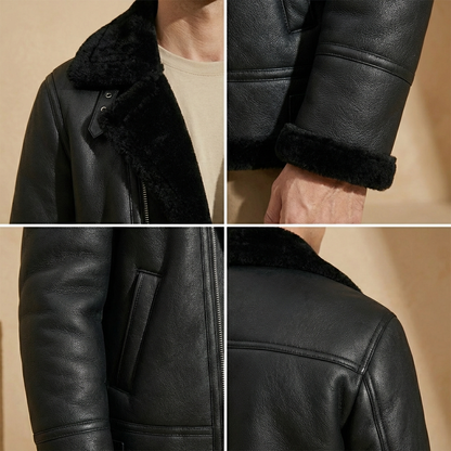 Men's Aviator Jacket Sherpa Lining Wide Collar Flight Coat 5