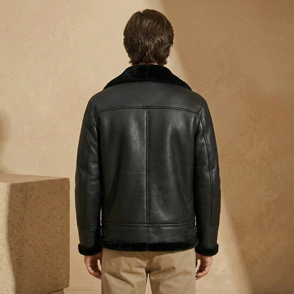 Men's Aviator Jacket Sherpa Lining Wide Collar Flight Coat 4