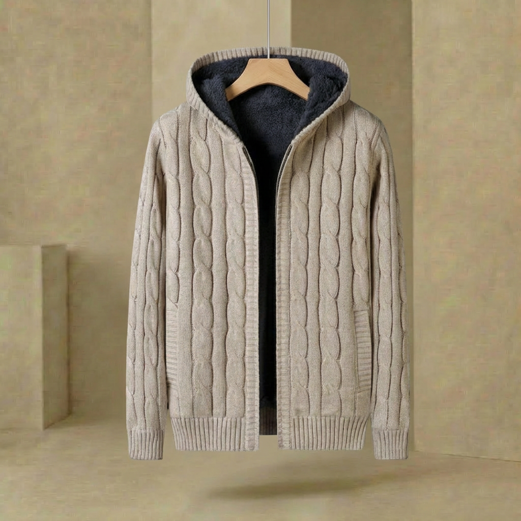 Men's Hooded Knit Jumper Lined Pullover Sweater Ribbed Cuffs 3