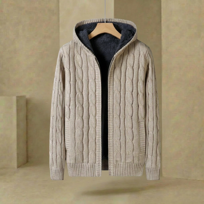 Men's Hooded Knit Jumper Lined Pullover Sweater Ribbed Cuffs 3