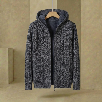 Men's Hooded Knit Jumper Lined Pullover Sweater Ribbed Cuffs 1