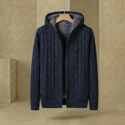 Men's Hooded Knit Jumper Lined Pullover Sweater Ribbed Cuffs 2
