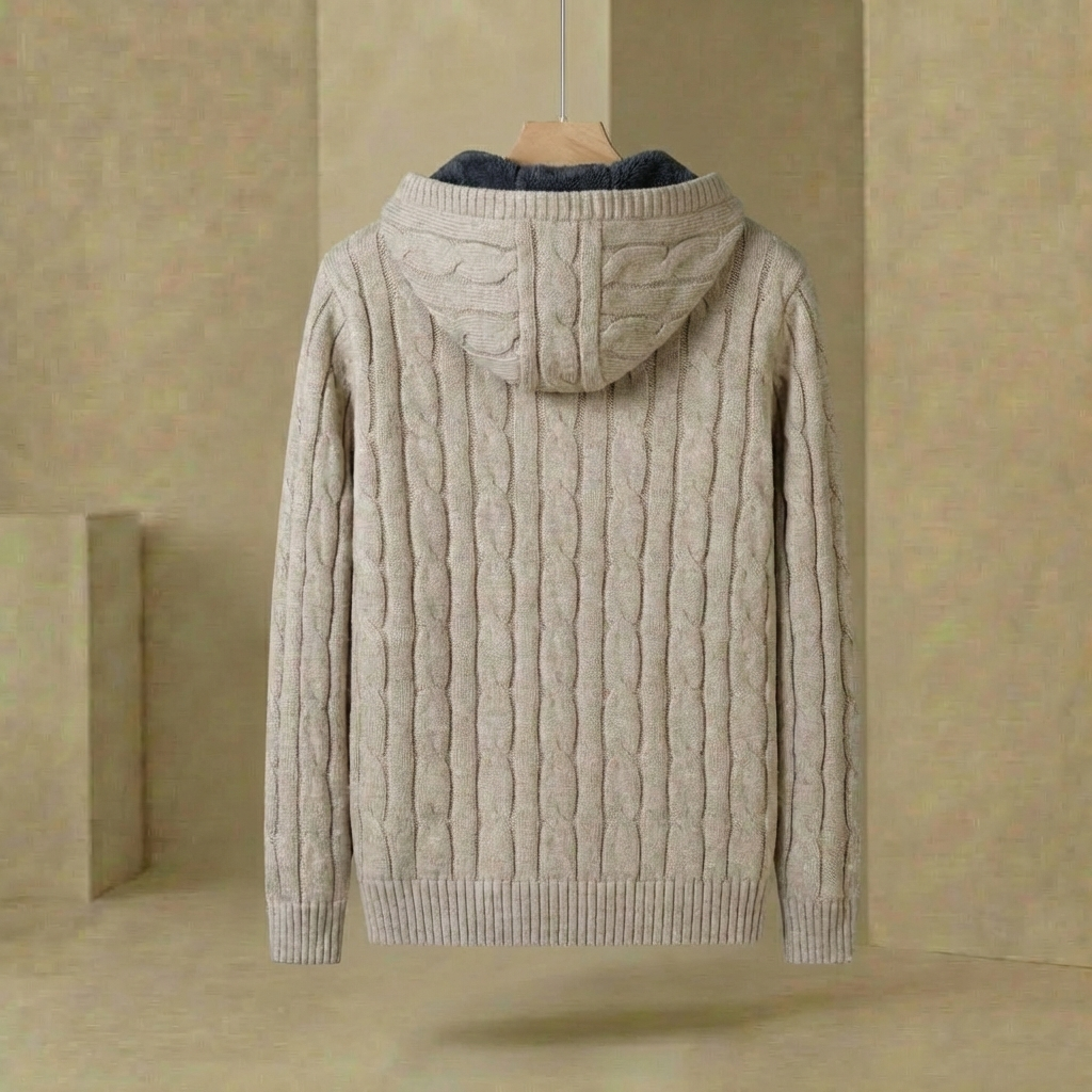 Men's Hooded Knit Jumper Lined Pullover Sweater Ribbed Cuffs 5
