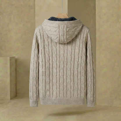 Men's Hooded Knit Jumper Lined Pullover Sweater Ribbed Cuffs 5