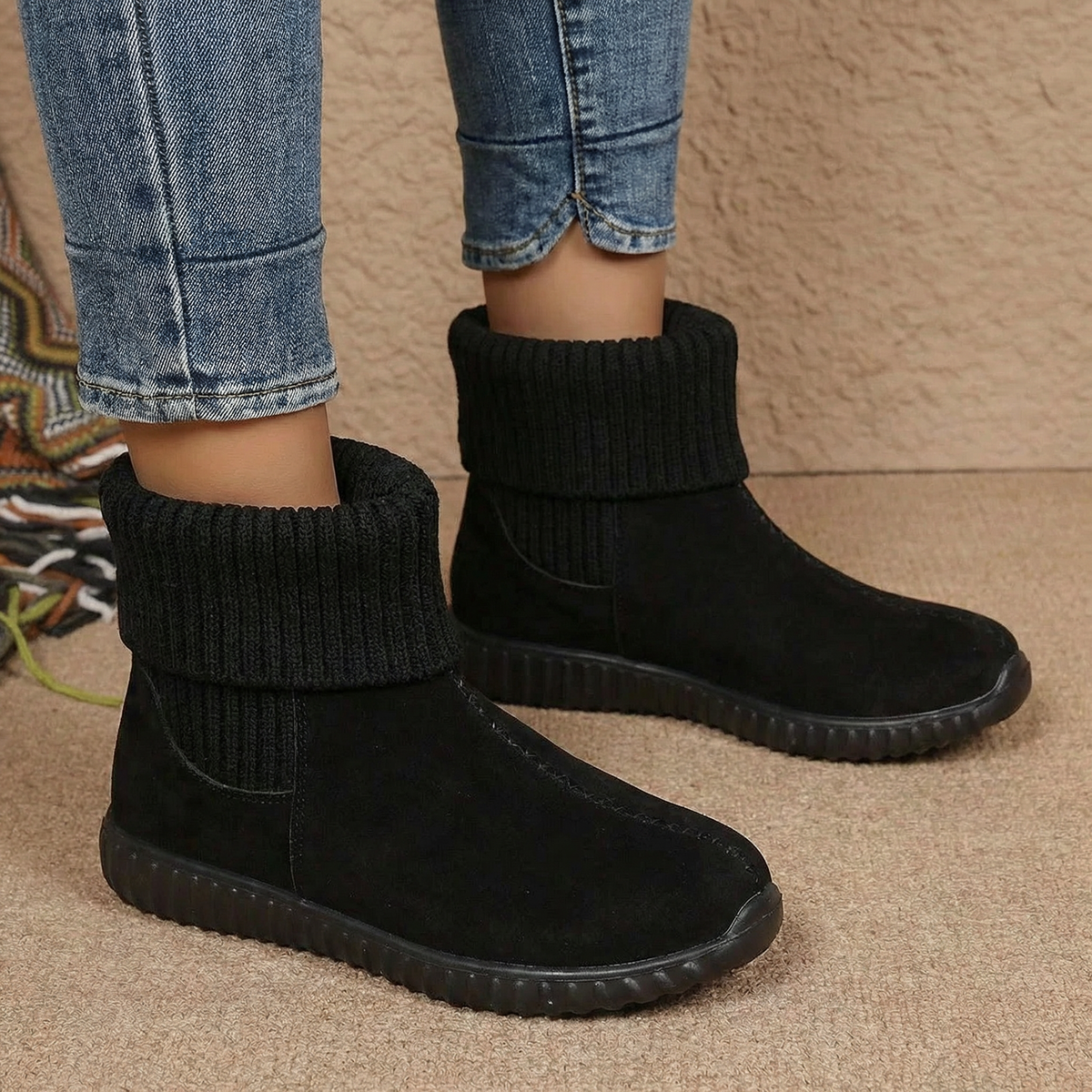 Women's Knit Cuff Ankle Booties | Slip-On & Lined 2
