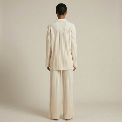 Women's Lounge Set Relaxed Pleated Wide Leg Trousers with Button Front 2