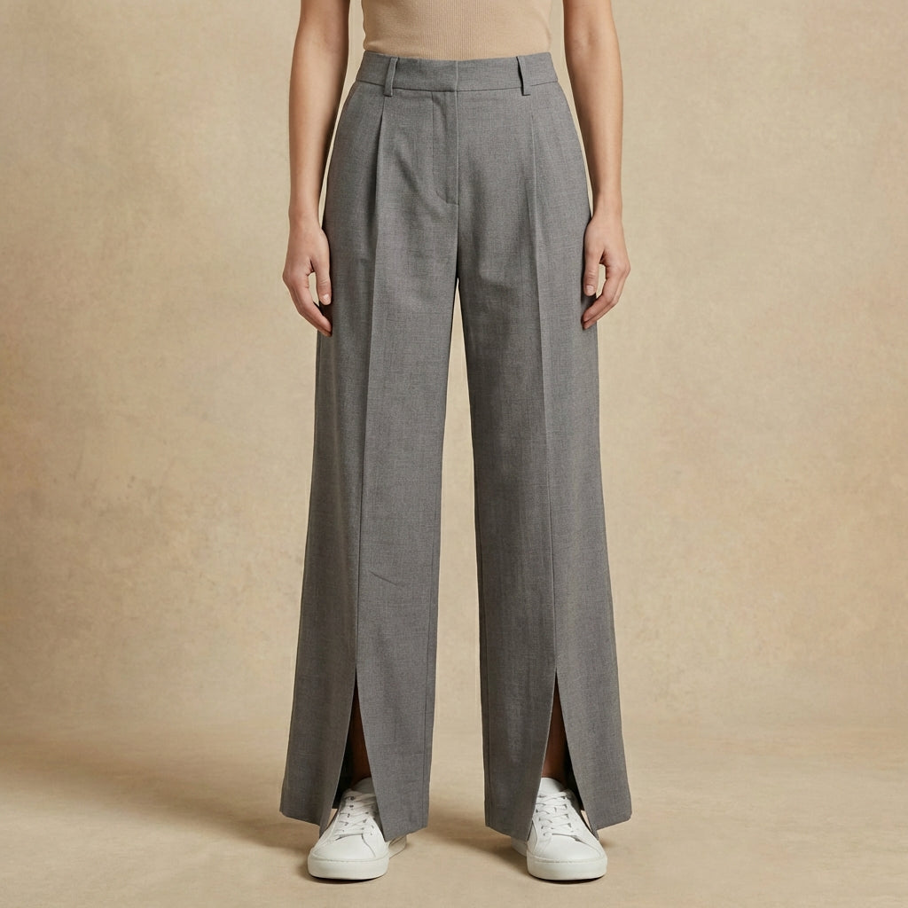 Women's Wide Leg Trousers High-Rise Split Front Pleated 1